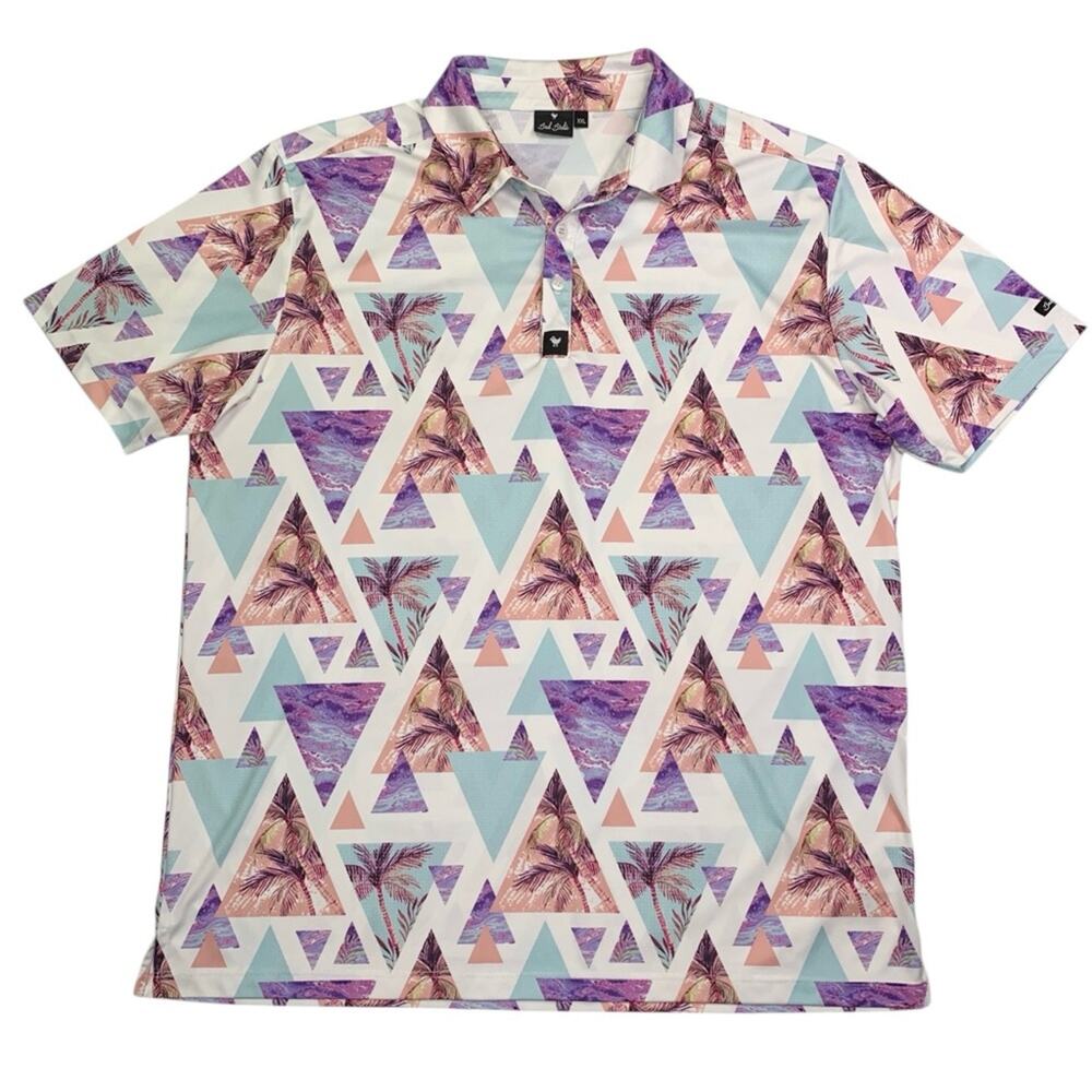 Bad Birdie Golf Polo Shirt Men XXL Cali Palm Triangle Geometric Retro 80s Vibe